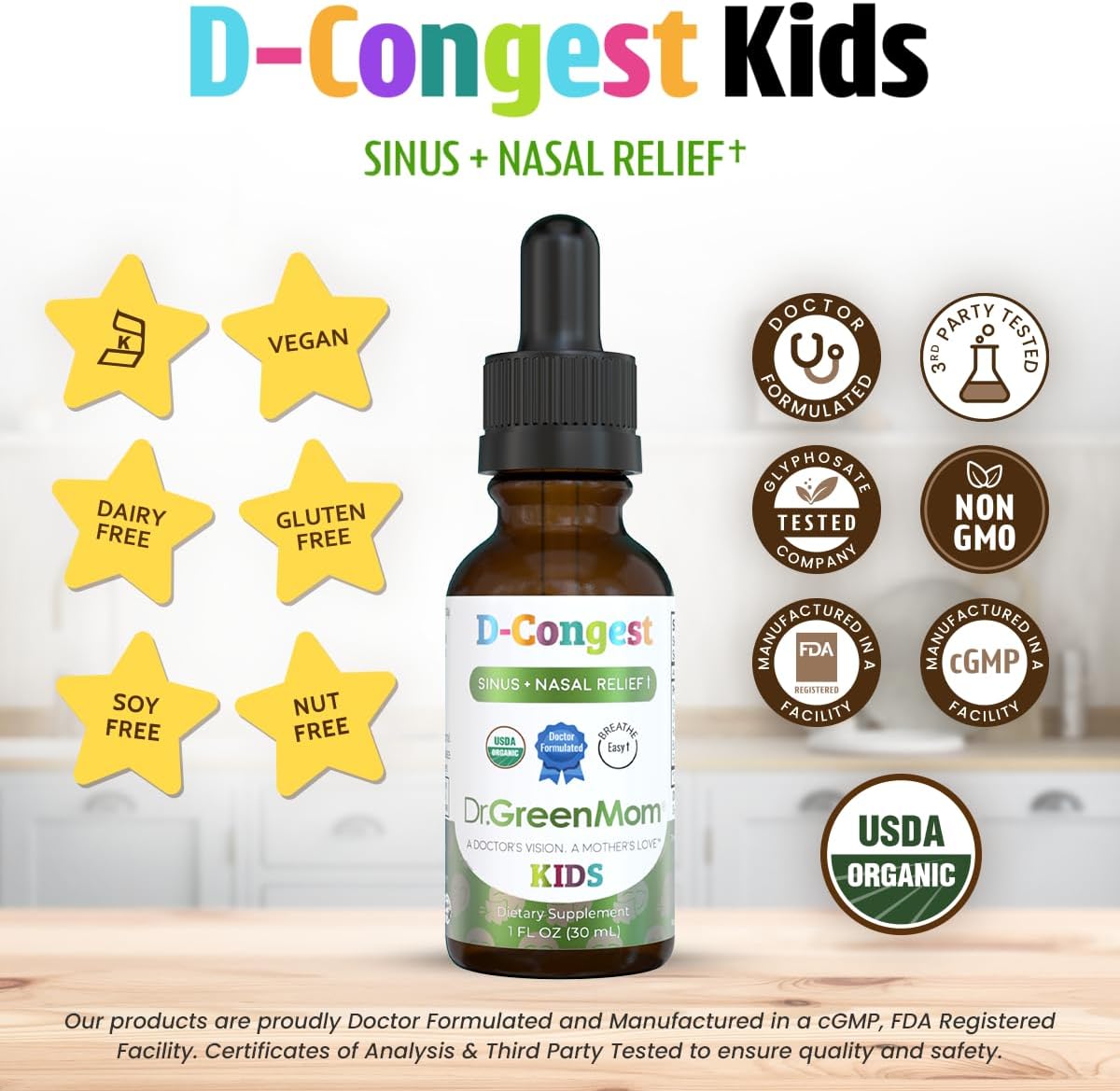Dr. Green Mom D-Congest Kids - Organic Kids Sinus Support Drops | Drug-Free Herbal Supplement for Children's Stuffy Nose, Nasal & Respiratory Health | USDA Organic, Non-GMO - Image 4