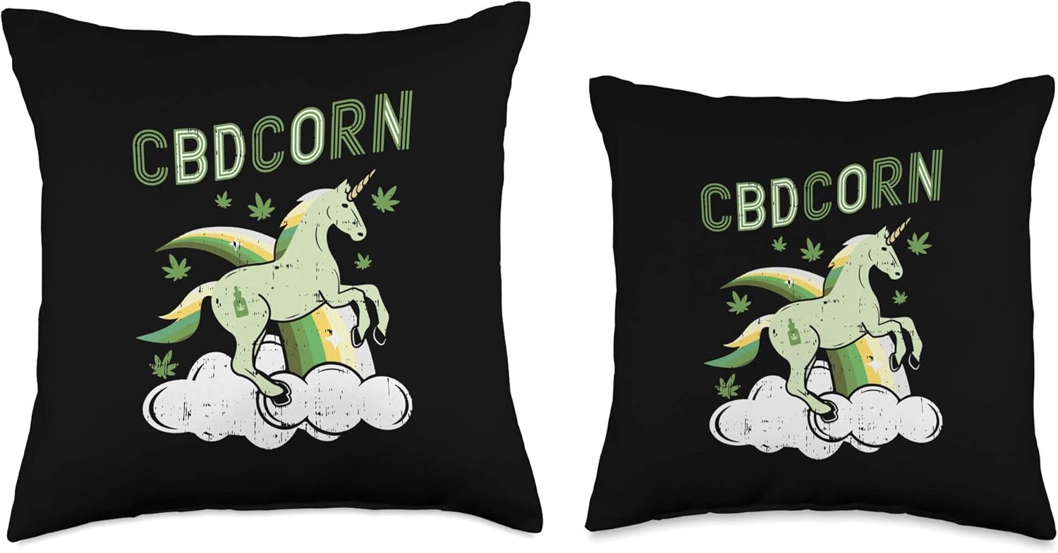CBDCorn Unicorn Funny CBD Hemp Oil Weed Cannabis Animal Gift Throw Pillow - Image 3