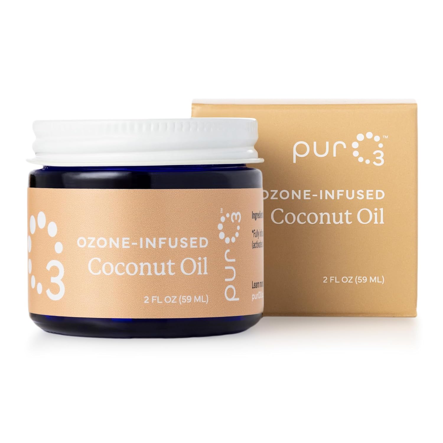 PurO3 Ozonated Coconut Oil – Pure, Natural, Organic Skincare for Face & Body – Oxygenated Healing Lotion, Moisturizer & Beauty Cream in a Glass Jar – O3 Therapy Salve, 2 oz - Image 4