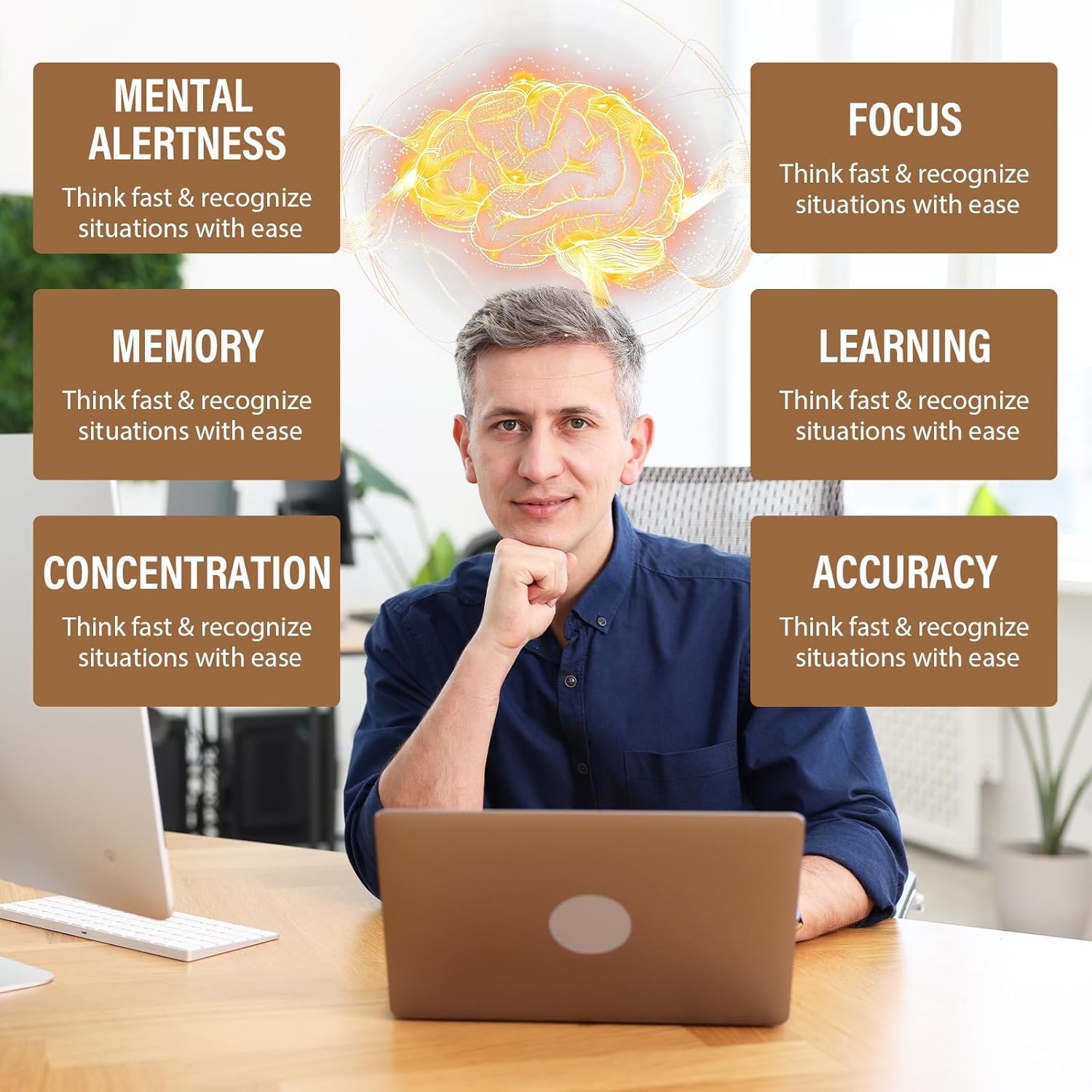 Ashwagandha & Lions Mane Supplements Capsules, Brain Supplements for Memory and Focus, Ashwagandha with Rhodiola Rosea for Cognitive, Immune Support, Cortisol Supplements for Women, 90 Capsules - Image 2