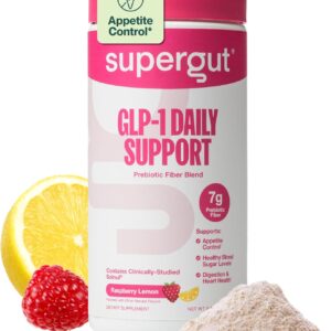 Supergut GLP1 Daily Support - Raspberry Lemon - High Fiber GLP-1 Supplement Powder for Women & Men - Sugar-Free Drink Mix for Gut Health & Digestive Support (18 Servings)