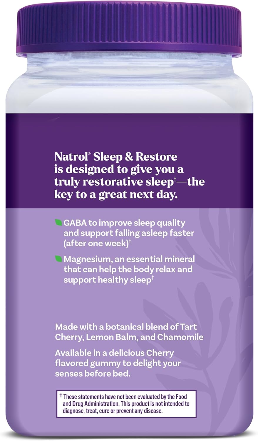 Natrol Sleep & Restore Magnesium Glycinate Blend Gummies, Magnesium for Sleep Aids for Adults, Melatonin-Free, Cherry Flavored, 30 Day Supply - Image 12