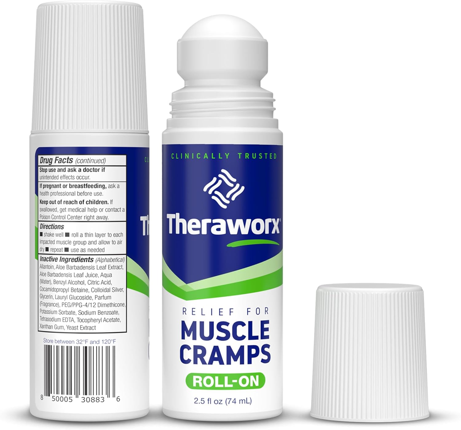 Theraworx Relief for Muscle Cramps Roll-On Fast-Acting Muscle Spasm, Leg Soreness with Magnesium Sulfate - 2.5 oz - 2 Count - Image 2