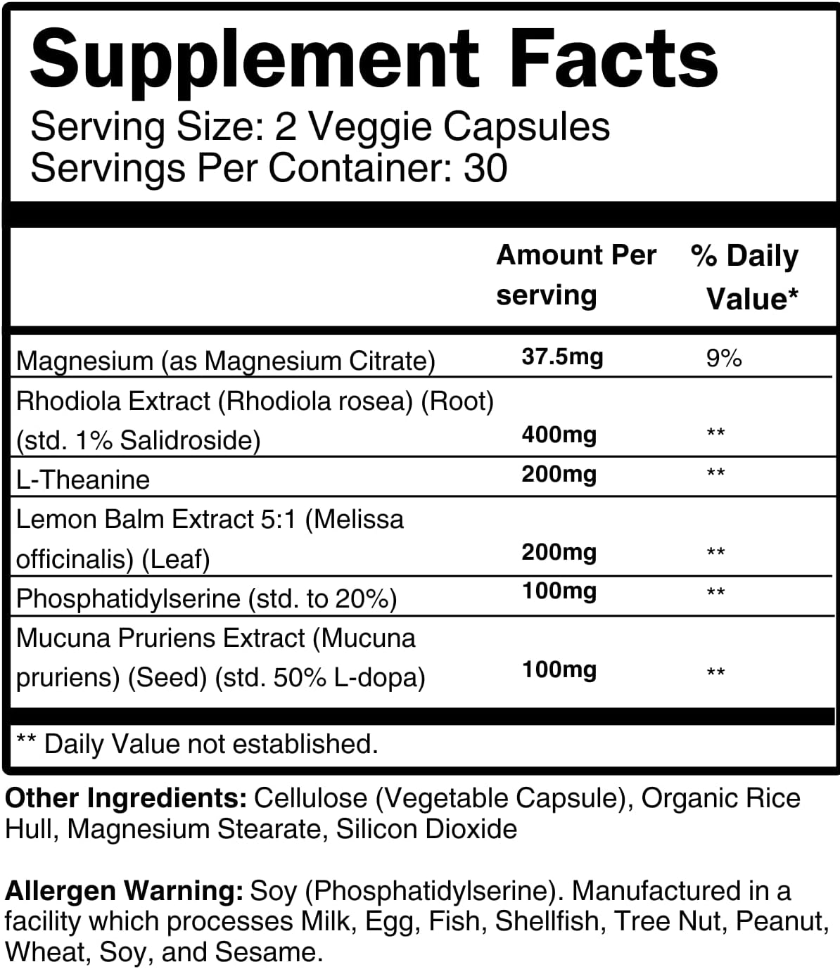 Alpha Serenity Anti-Stress Supplement - Rhodiola Rosea, L-Theanine, Lemon Balm, Mucuna Pruriens - Non-Drowsy, USA-Made, Veggie Capsules for Natural Calm - Image 9