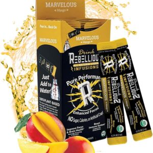 Rebellious Marvelous Mango Organic Drink Mix – Zero Calorie Energy Drink Mix | Monk Fruit & Green Tea Extract | L-Theanine + Natural Caffeine | 100% Plant-Based | Pack of 10 | Keto,Gluten-Free
