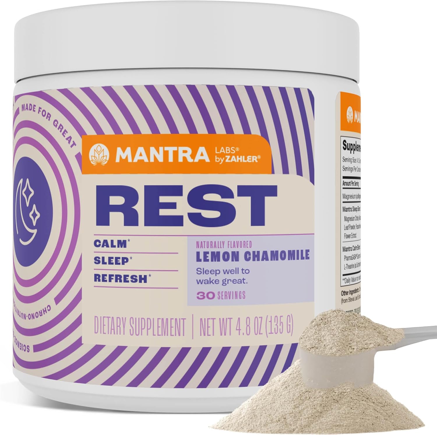Zahler Mantra Rest, The Calming Sleep Aid Supplement, Lemon Chamomile Flavor, 30 Servings.