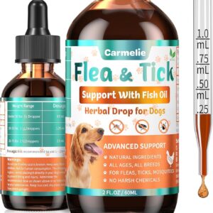 Flea & Tick Support for Dogs, Natural Flea and Ticks Comfort for Dog with Fish Oil, Flea & Tick Liquid Herbal Drop for Dogs - All Breeds & Ages - Chicken