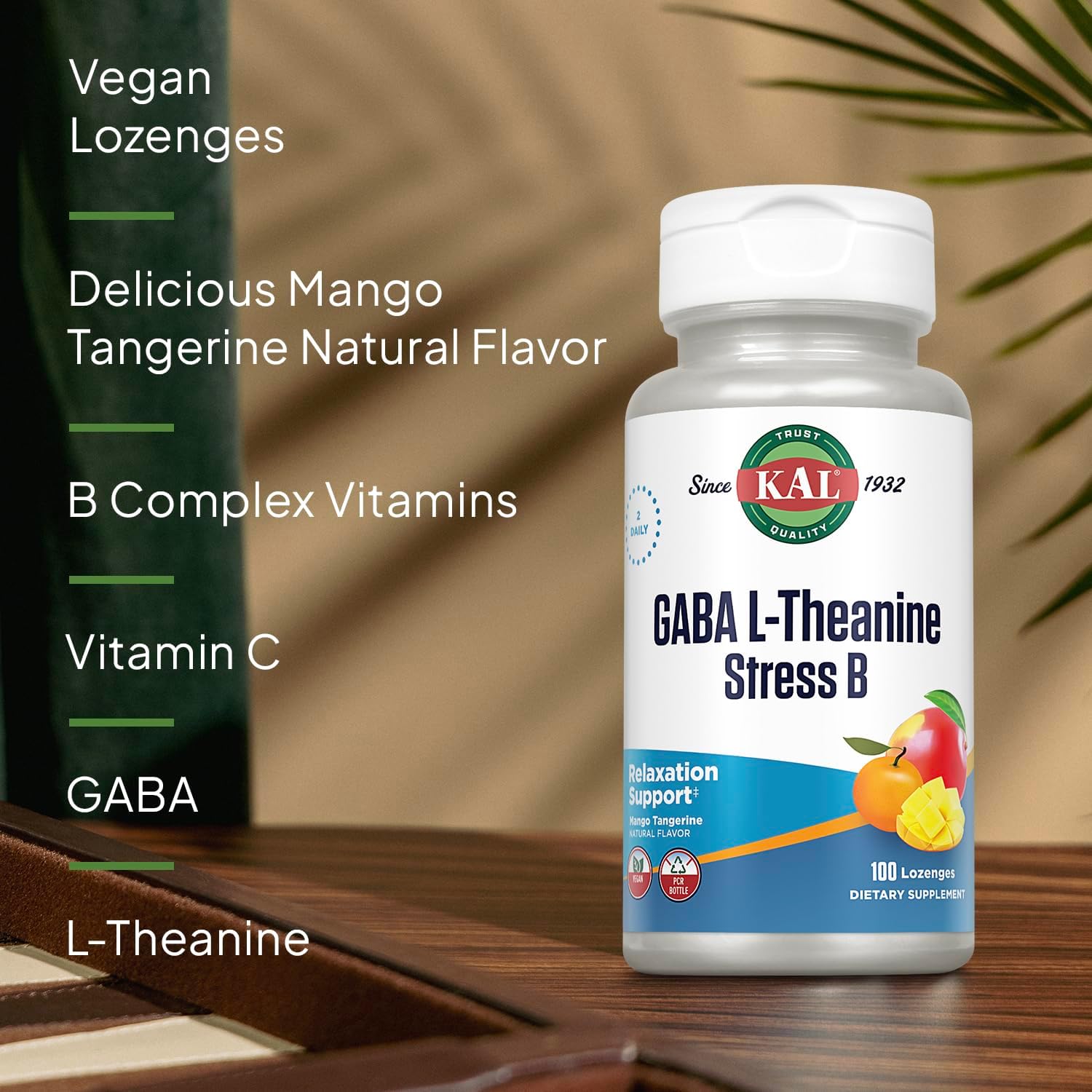 KAL GABA L-Theanine Stress B Lozenge, B Complex Vitamin Supplement, Healthy Relaxation, Mood & Focus Support, Natural Mango Tangerine Flavor, Vegan, 50 Servings, 100 Lozenges - Image 4
