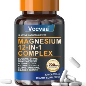 Magnesium Complex 700mg | 12-in-1 High Absorption Supplement | Glycinate, Citrate, Malate, Taurate & More | Sleep Support, Muscle Cramp Relief, Stress, Heart, Bone & Nerve Health | 120 Vegan Capsules