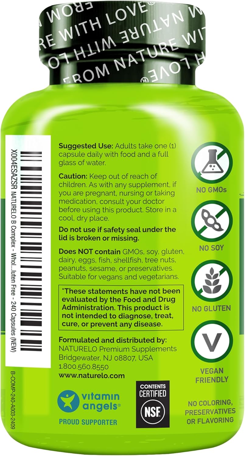 NATURELO Vitamin B Complex, 240 Capsules, Vegan, CoQ10, Methyl Folate, Biotin, Fruit & Veg Blend, Supports Energy and Healthy Stress Response, Super B Complex Vitamins for Women and Men - Image 9