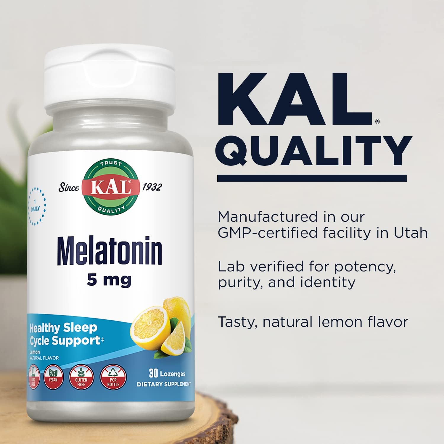 KAL Melatonin 5mg Sleep Aid Lozenges, Melatonin Supplement Supports Sleep Quality, Calming Relaxation and a Healthy Sleep Cycle, with Added Vitamin B6, Vegetarian, Natural Lemon Flavor, 30 Lozenges - Image 4