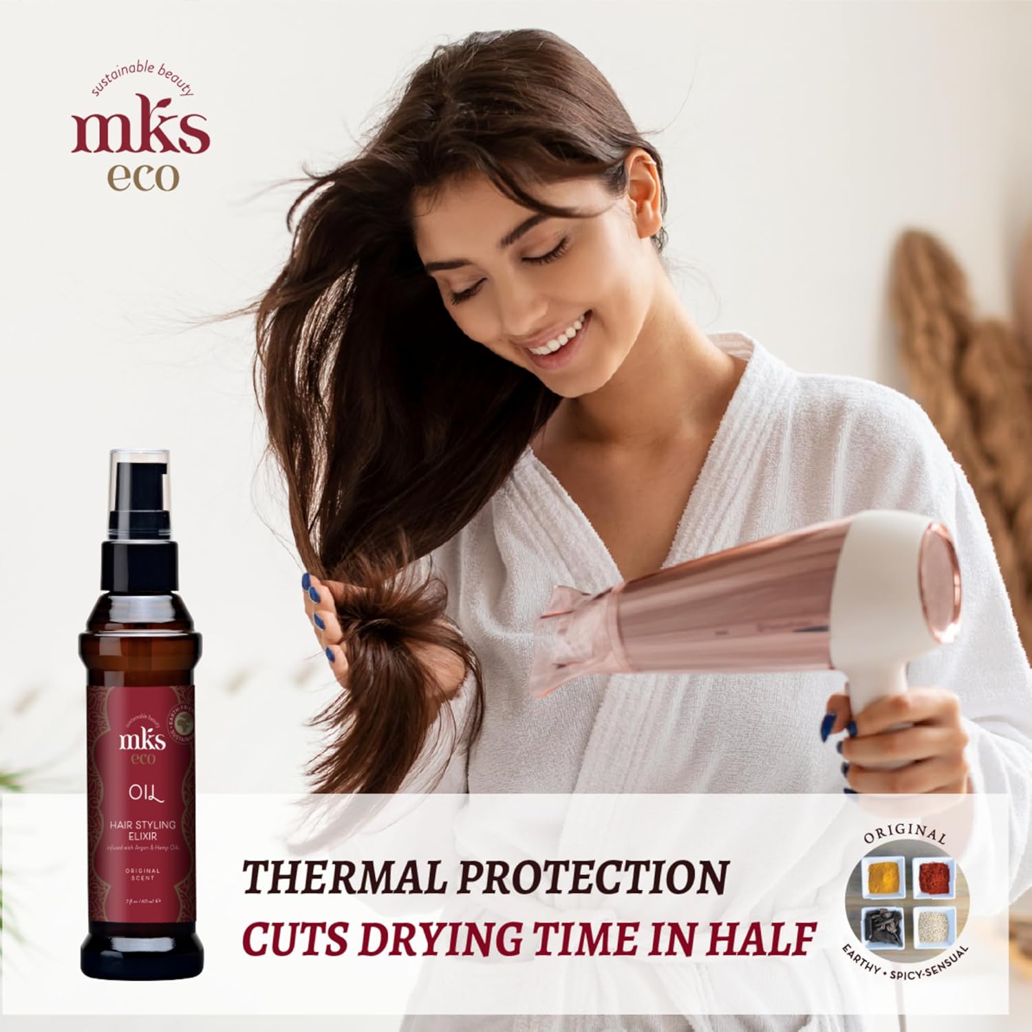 MKS eco Oil - Hair Styling Elixir - Moroccan Argan Oil, Hemp Seed Oil - Moisturize & Nourish Hair, Control Frizz, Increase Smoothness - Vegan & Cruelty Free - Image 6