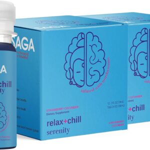 SAGA Serenity Organic Relaxation Shots with Kava, Lion’s Mane & Reishi | Fast-Acting Mushroom & Adaptogen Drink for Calm, Stress Relief & Mood Support | Vegan, Travel Size | 2oz Strawberry Cucumber
