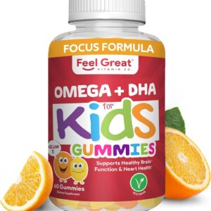 Feel Great Vitamin Co. Complete DHA Gummies for Kids | with Omega 3 6 9 + DHA, Vitamin C | Supports Healthy Brain Function, Vision & Heart Health | Gluten Free, Vegetarian | 60 Gummies