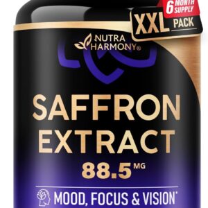 Natural Saffron Supplements - Pure Saffron Extract 88.5 mg - Made in USA - Mood | Focus | Vision | Energy Support - Eye Health for Women & Men - NonGMO Vegan Pills - 180 Powder Capsules
