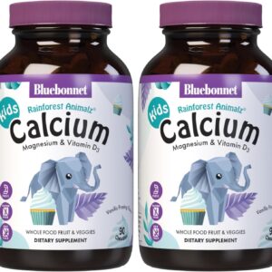 BlueBonnet Super Earth Rainforest Animalz Calcium Magnesium and Vitamin D3 Chews, Natural Vanilla Frosting, White, 90 Count (Pack of 2)
