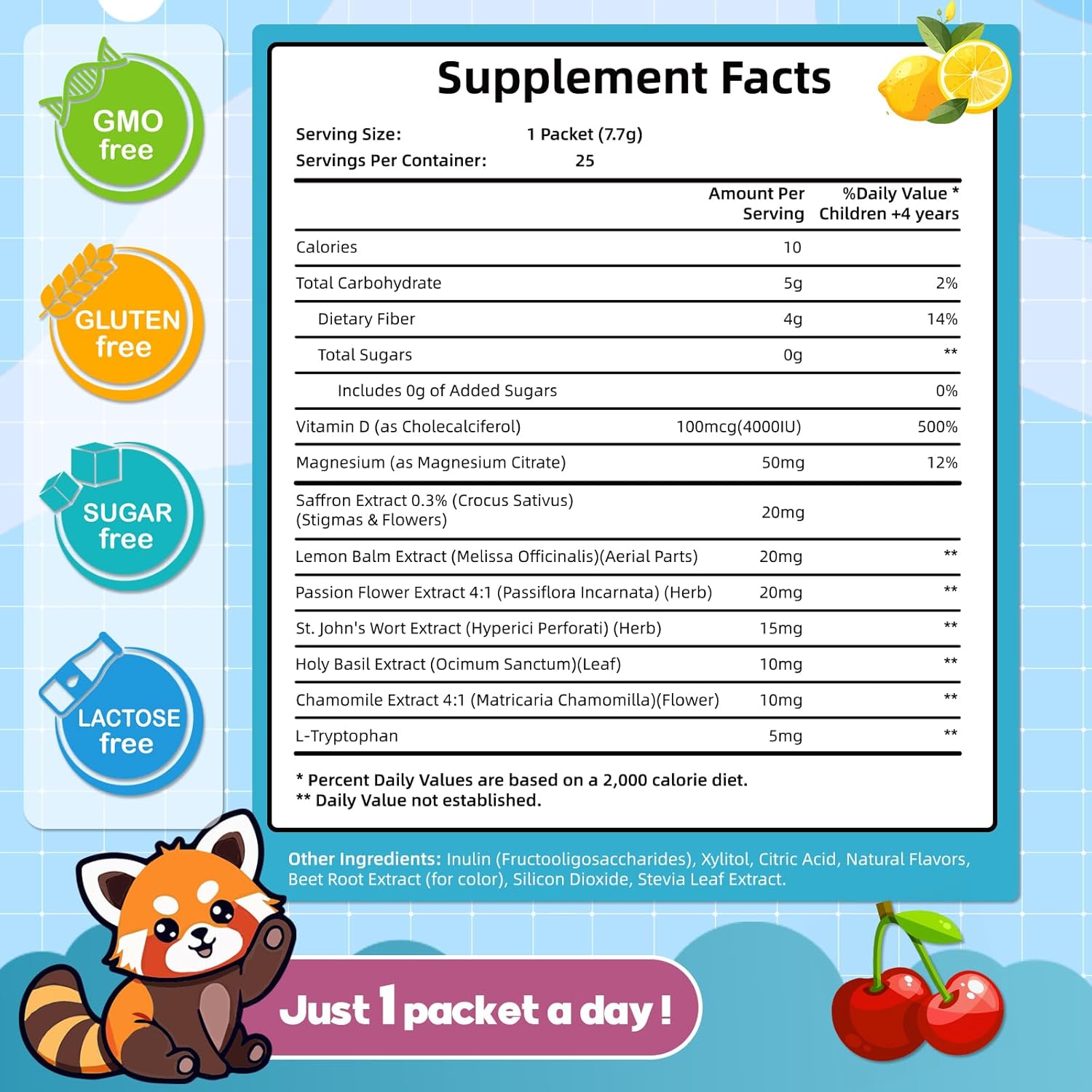 Saffron Drink for Kids - Saffron Exact Drink Mix with GABA, Magnesium & Vitamin D3 - Supports Mood Focus & Sleep, Calms Temper Tantrums, Fruit Punch Drink Sticks Mix for Kids 4+, Sugar-Free - Image 8