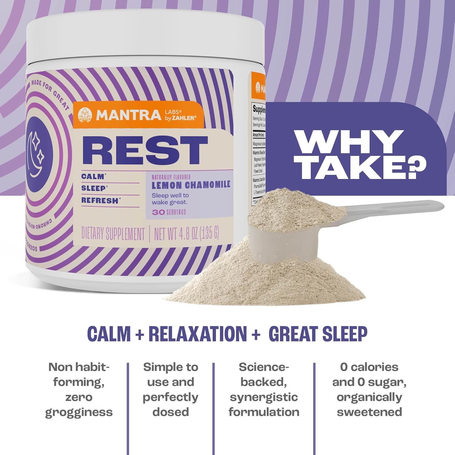 Zahler Mantra Rest, The Calming Sleep Aid Supplement, Lemon Chamomile Flavor, 30 Servings. - Image 5