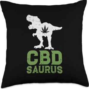 CBDSaurus Trex Funny CBD Hemp Oil Weed Dinosaur Animal Gift Throw Pillow