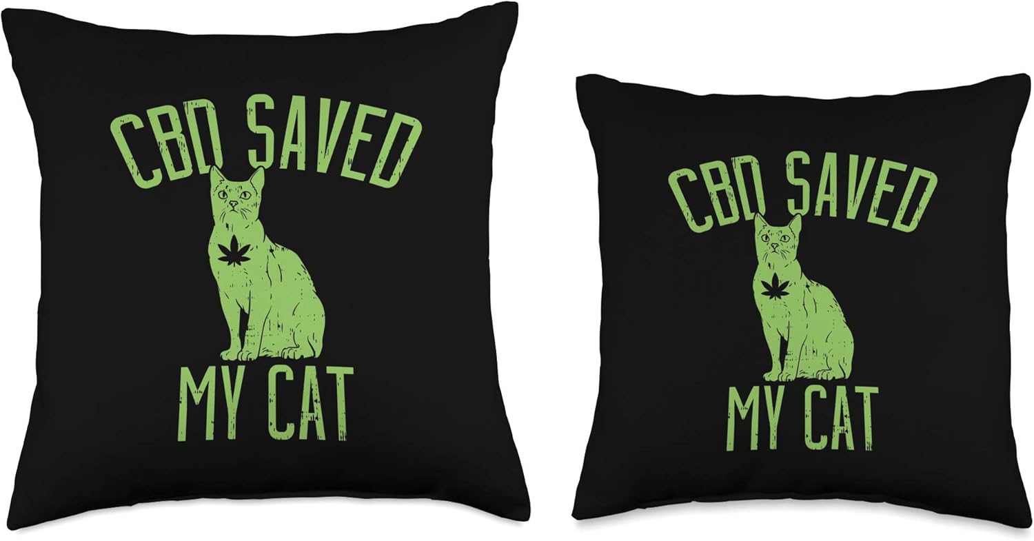 CBD Oil Cannabidiol Hemp Plant Save My Cat Gift Throw Pillow - Image 3