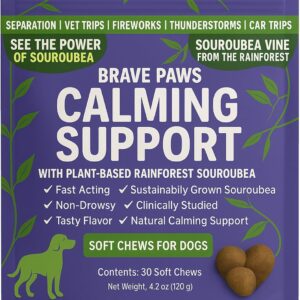 Brave Paws Calming Chews for Dogs - Plant-Based Dog Calming Chews for Anxiety Relief Support with Souroubea - Helps with Dog Separation Anxiety, Stress, Travel & Loud Noises (Fireworks, Thunder)