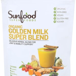 Sunfood Superfoods Organic Golden Milk Super Blend - Turmeric Latte Powder Mix with Ginger, Black Pepper, Cinnamon & Cardamom Spices, Vegan, USDA Organic, Gluten Free - 6 oz