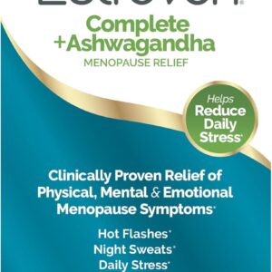 Estroven Complete + Ashwagandha Multi-Symptom Menopause Supplement for Women - 60 Ct. - Clinically Proven Ingredients Provide Menopause Relief & Night Sweats + Hot Flash Relief* - Drug-Free & Non-GMO