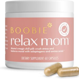 Boobie Relax Mom Pregnancy & Postpartum Stress Support for Women | Breastfeeding Friendly Calm Mood Supplement with Adaptogens | 60 Capsules