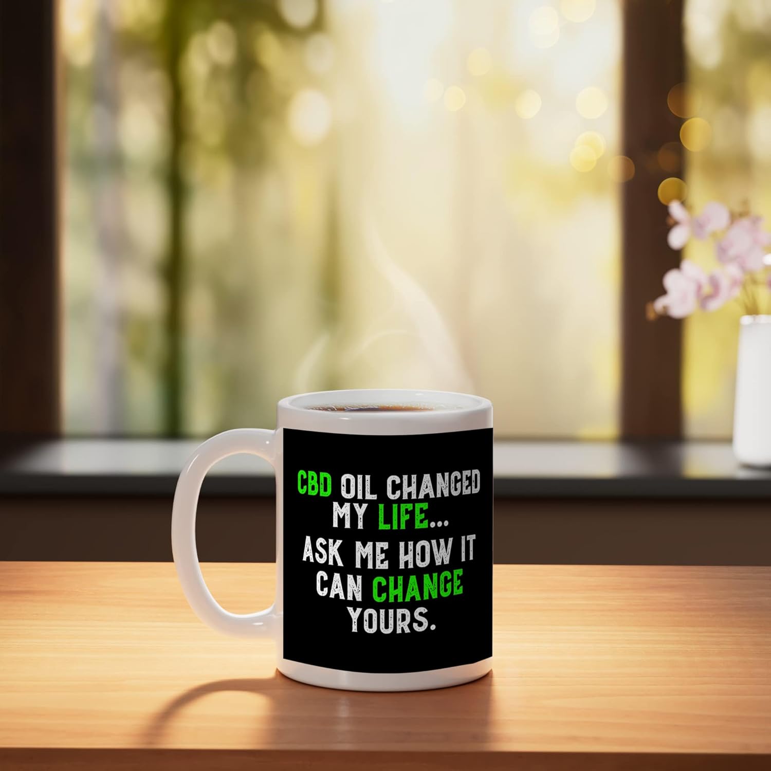 CBD Oil Gift Men Women Ceramic Mug, White - Image 3