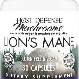 Host Defense Mushrooms Lion's Mane - Brain Health Support Supplement for Focus & Memory Function - Immune & Nervous System Support Supplement- 30 Capsules