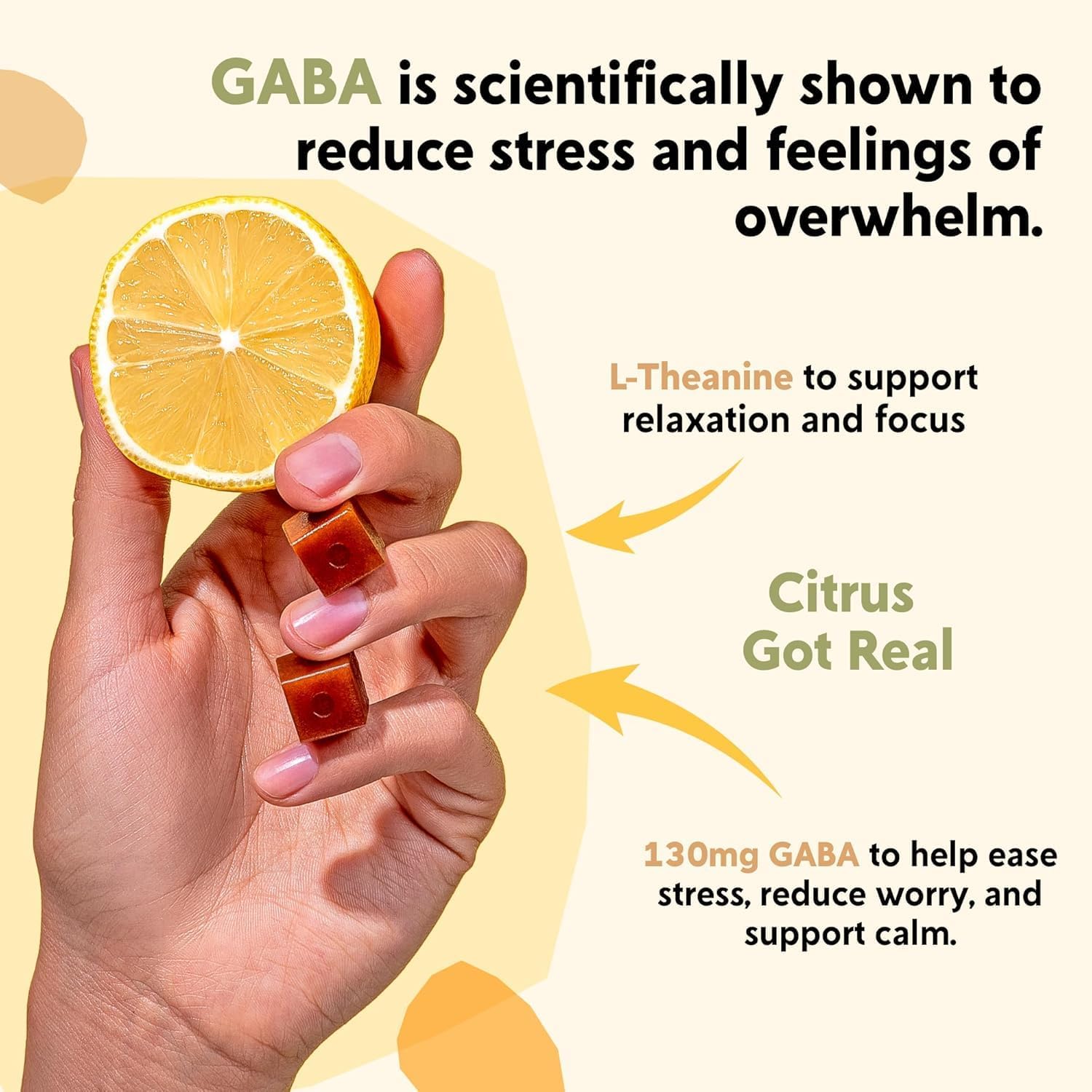 PYM Citrus Mood Chews Support for Stress, Worry & Overwhelm, 60 Count | 130mg GABA, 90mg L-Theanine | Vegan,Non-GMO, Gluten-Free,No Added Sugar | All-Natural Mood Balance Supplement in Resealable Bag - Image 5