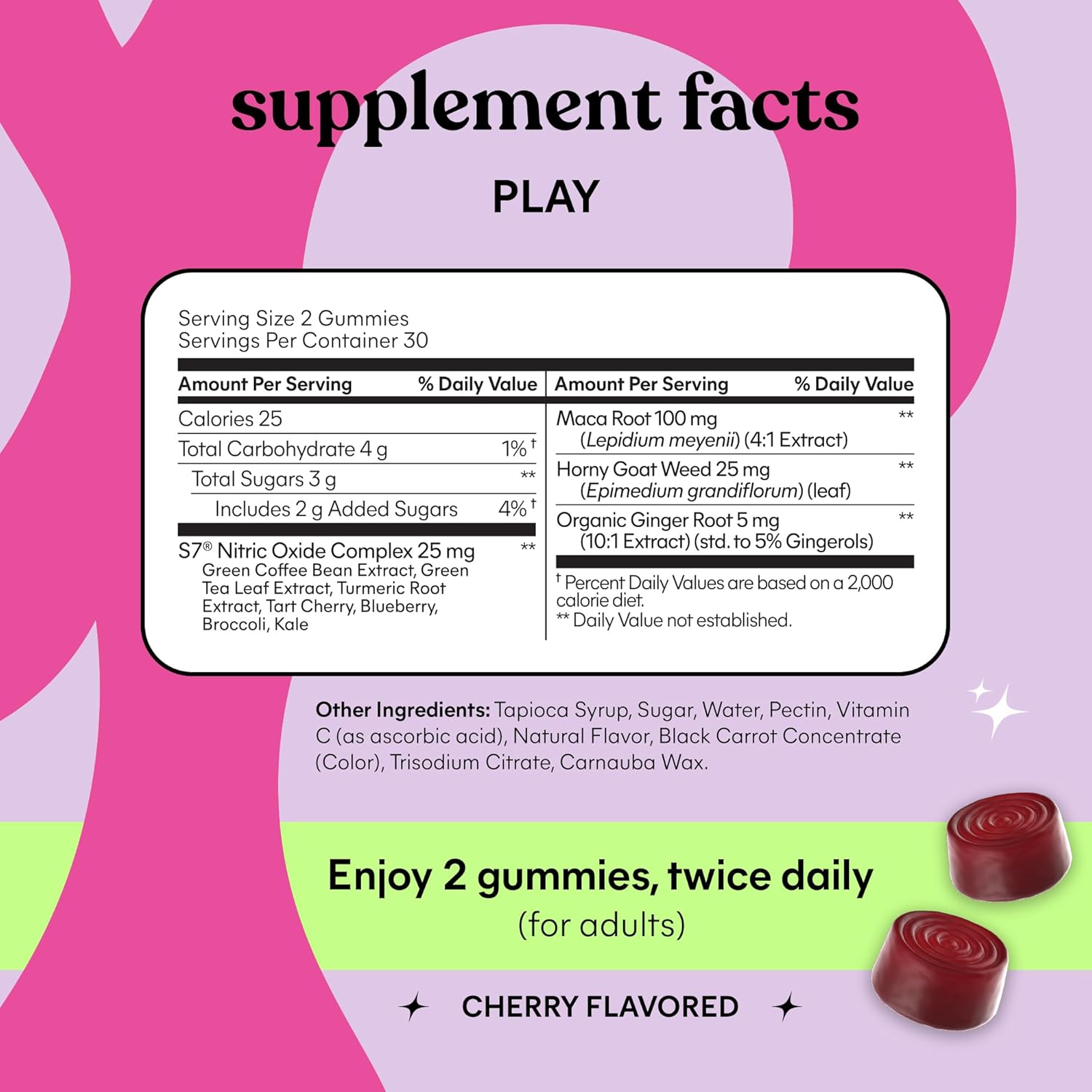 Lemme Play Daily Intimacy Gummies for Women and Men w/Clinically-Studied S7 Nitric Oxide Complex for Healthy Blood Flow, Maca Root, Goat Weed - Cherry Flavored (60 Count) - Image 5
