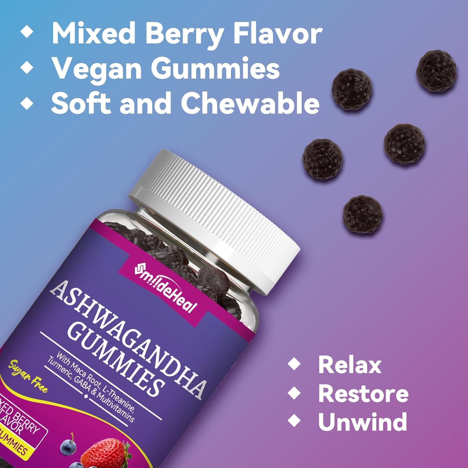Ashwagandha Gummies 3000mg - Stress Relief, Immune Support & Increased Energy - Ashwagandha Supplements for Women & Men - Natural Mixed Berry Flavor (60 Count) - Image 5