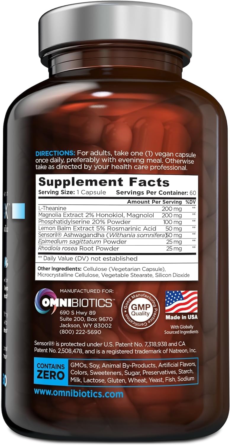 OmniBiotics Cortisol Supplement for Women and Men - High Cortisol Manager with Ashwagandha, L-Theanine, Magnolia Extract, Phosphatidylserine to Support Relaxation, Calm, Detox - 60 Vegan Capsules - Image 5