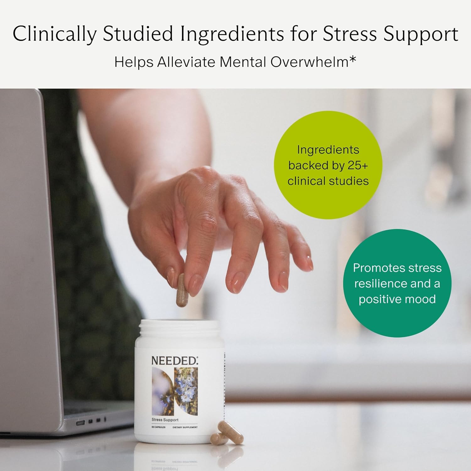 Needed. Stress Support - Herbal Blend Supporting Mood, Energy, and Hormone Balance for Women - Herbal Supplement of Shatavari, Ashwagandha, Rhodiola - Non-GMO - 30 Day Supply - 120 Capsules - Image 3