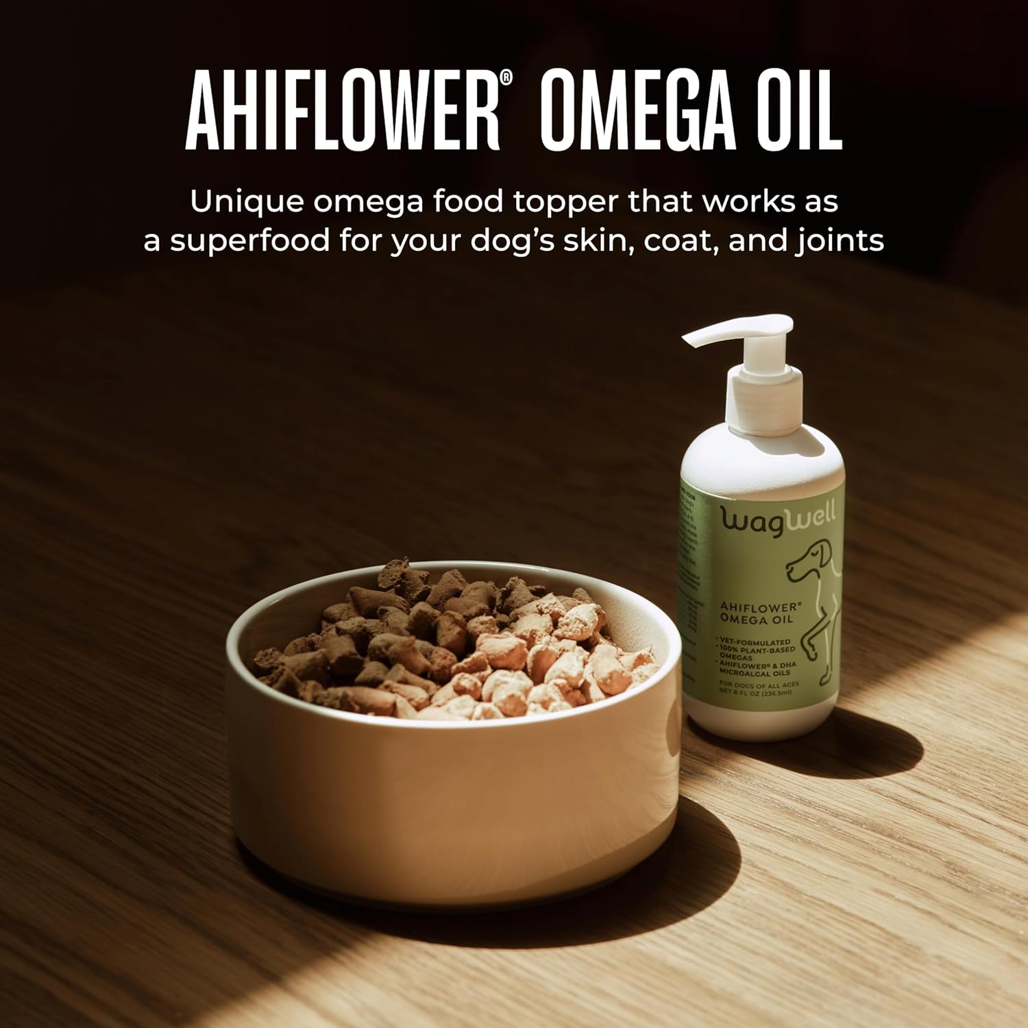 WagWell Ahiflower Omega Oil for Dogs | Vet-Formulated Health Supplement for Joints, Skin, Coat | Plant-Based Omega 3-6-9 Food Topper | for Dogs of All Ages & Sizes, All Natural, Made in USA | 8 fl oz - Image 2