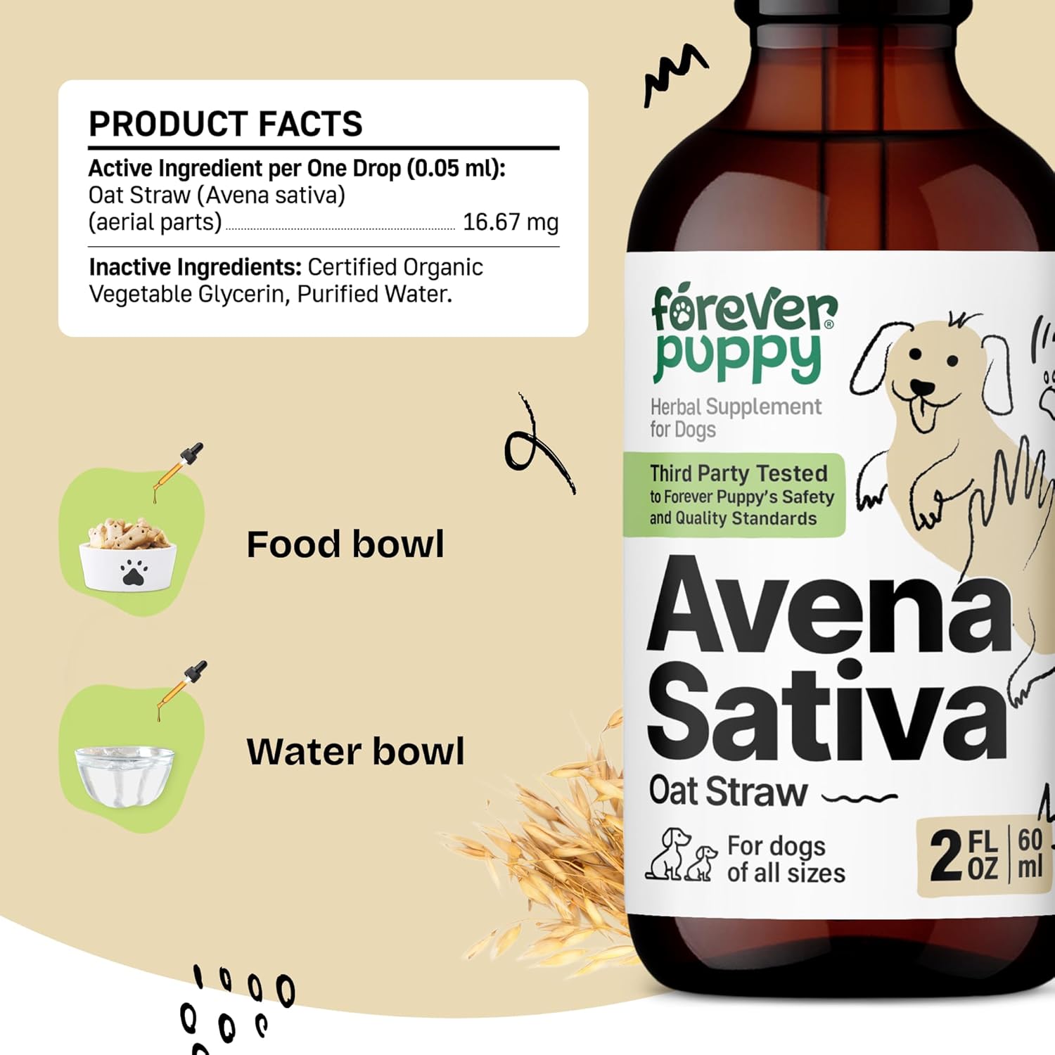 Forever Puppy Dog Calming Drops - Natural Stress & Separation Support - Avena Sativa Oat Extract for Barking, Fireworks & Travel - Brain & Nervous System Wellness - 2 fl oz - Image 3