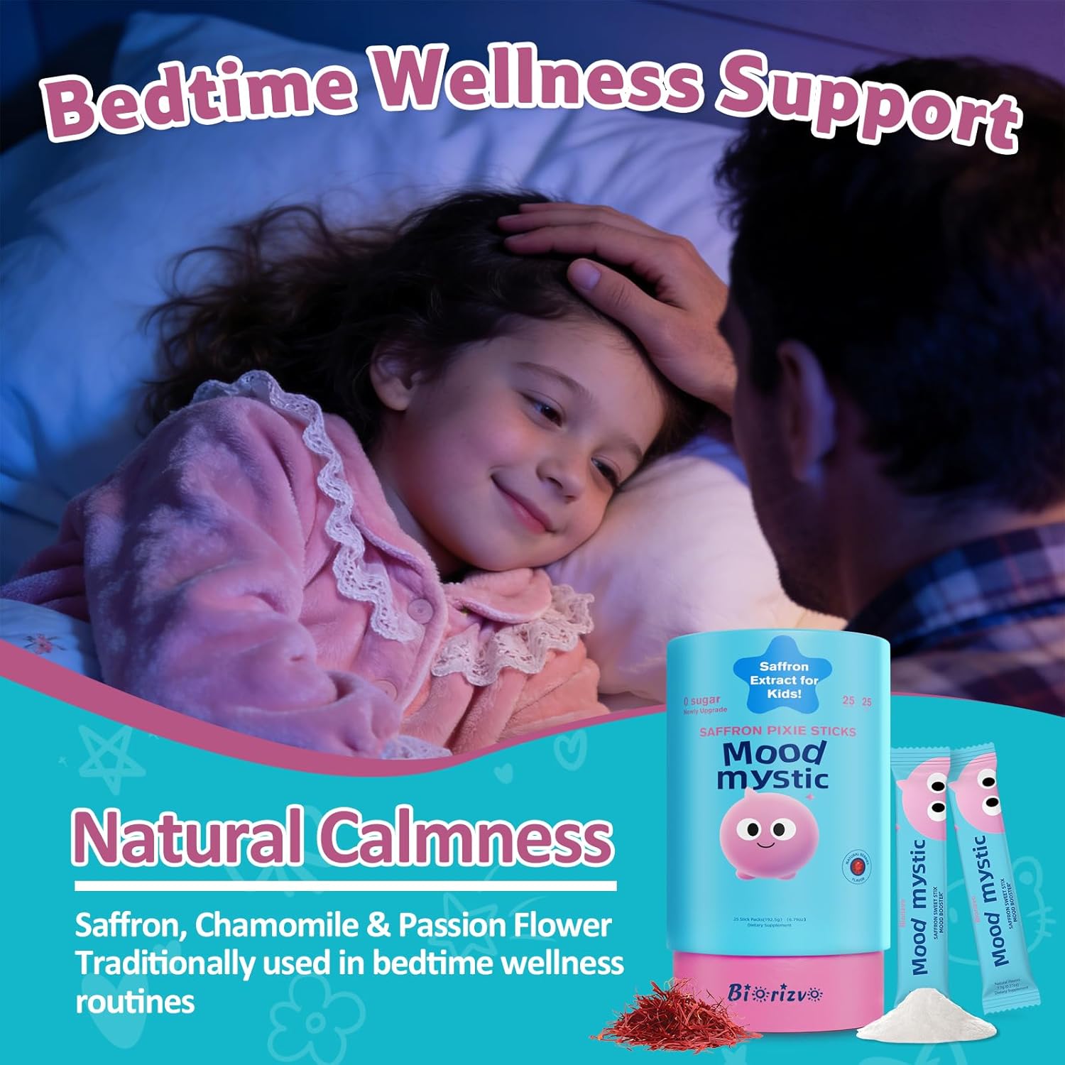 Saffron Drink for Kids - Saffron Exact Drink Mix with GABA, Magnesium & Vitamin D3 - Supports Mood Focus & Sleep, Calms Temper Tantrums, Fruit Punch Drink Sticks Mix for Kids 4+, Sugar-Free - Image 7