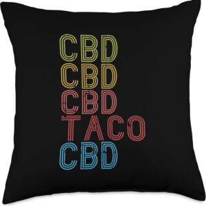 CBD Taco Retro Hemp Oil Cannabis Mexican Foodie Lover Gift Throw Pillow