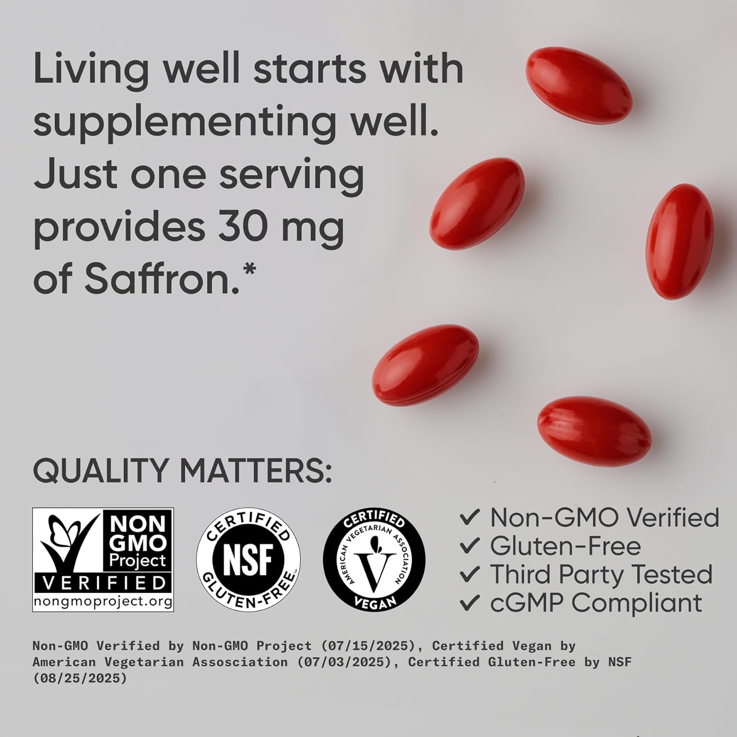 Sports Research® Pure Saffron Supplement, 30 mg - Mood & Stress Support - Made w/Affron® Saffron Extract - Vegan Certified · Non-GMO · Gluten Free – 60 Veggie Softgels - Image 4