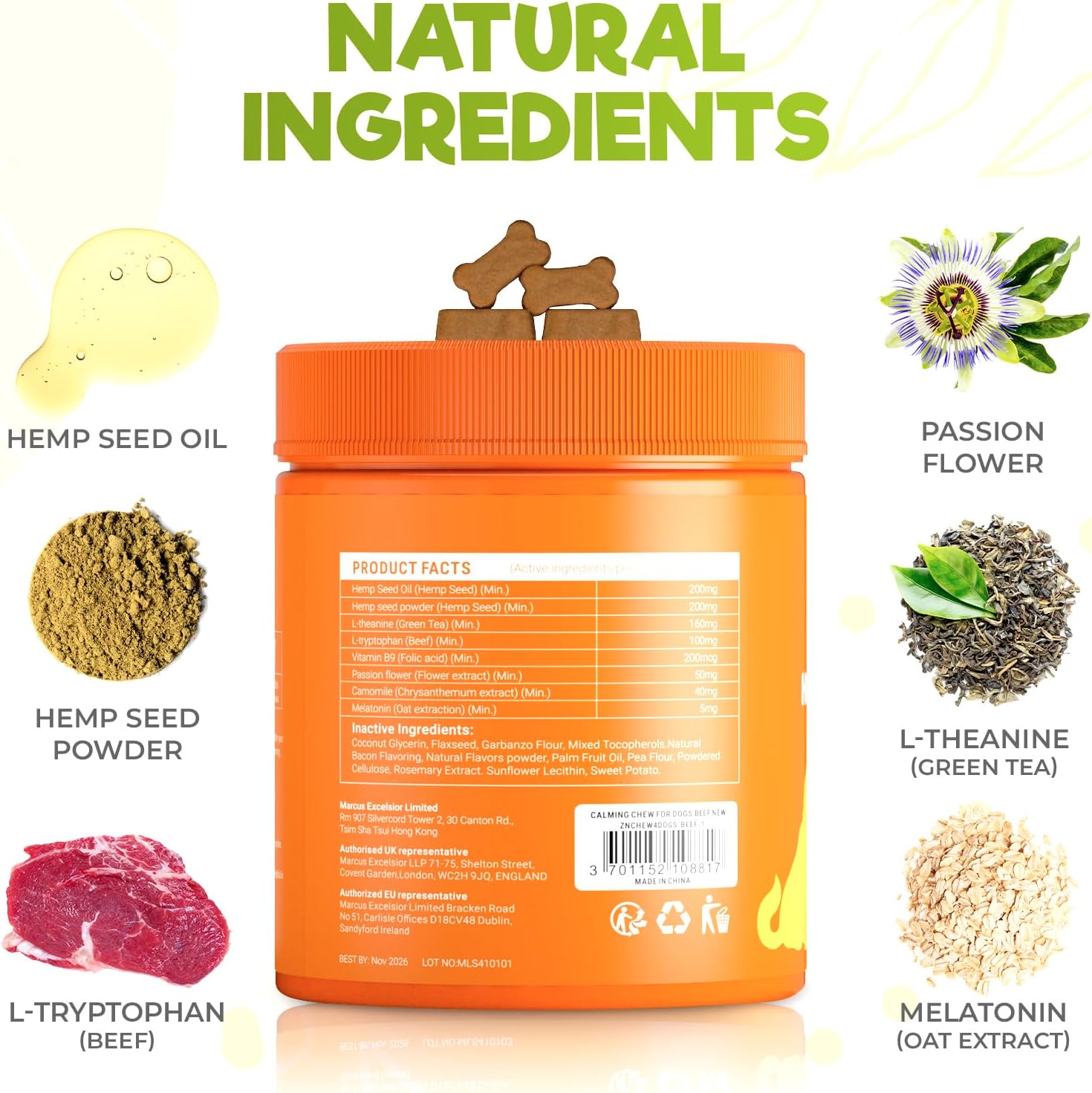 ZENO Hemp Calming Chews for Dogs Anxiety 200 pcs - Beef Flavored - Dog Anxiety Relief - Calming Chews - Melatonin for Dogs - for Stress, Travel, Check-up, Barking or Grooming - Dog Calming Treats - Image 3