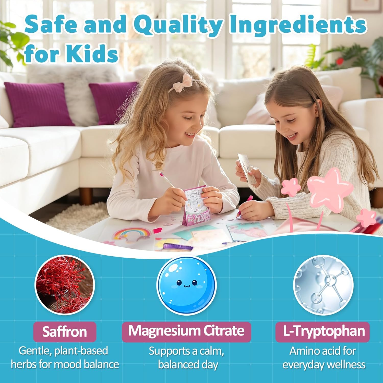 Saffron Drink for Kids - Saffron Exact Drink Mix with GABA, Magnesium & Vitamin D3 - Supports Mood Focus & Sleep, Calms Temper Tantrums, Fruit Punch Drink Sticks Mix for Kids 4+, Sugar-Free - Image 3