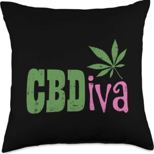 CBDiva Funny CBD Diva Hemp Oil Weed Cannabis Women Mom Gift Throw Pillow