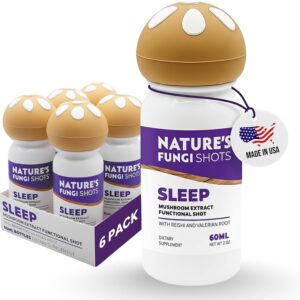Nature’s Fungi Functional Mushroom Sleep Shot – 60ml, 6 Pack – Vegan, Non-GMO Supplement Drink for Relaxation & Rest – Reishi, Valerian Root & Melatonin Blend with Chamomile, Passionflower & Magnesium