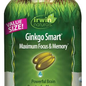 Irwin Naturals Ginkgo Smart - Brain Supplements for Memory and Focus with Ginkgo Biloba, Acetyl-L-Carnitine, DMAE and BioPerine® for Superior Absorption - 120 Liquid Soft-Gels