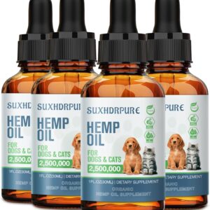 Hemp Oil for Dogs and Cats - Helps with Anxiety Pain Stress Sleep Arthritis Seizures Aggressive Relief - Support Hip Joint Health - Hemp Oil Drops Calming Treats (4 Pack)