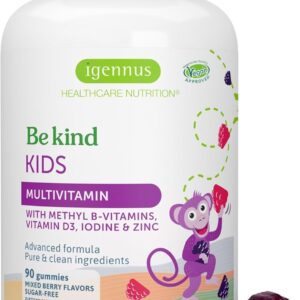 Igennus Methylated Kids Multivitamin Gummies, Clean Label & Third Party Tested, No Artificial Sweeteners or Flavors, Sugar Free, Age 4+, 90 Natural Berry Flavor from Fruit Powder, Non-GMO, Halal