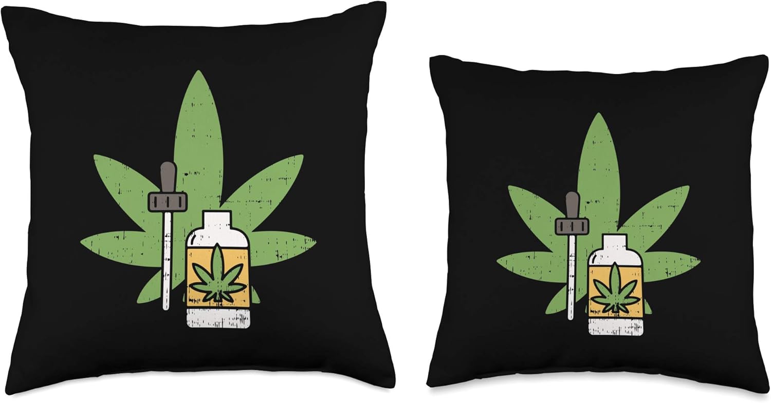Pocket CBD Oil Bottle Funny Hemp Weed Leaf Cannabis Gift Throw Pillow - Image 3
