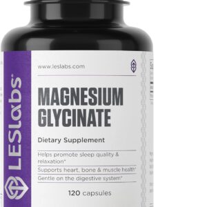 LES Labs Magnesium Glycinate Supports Restful Sleep, Heart Health, Stress Relief, Metabolism, Nerve & Muscle Function, Gentle on the Digestive System Non-GMO Supplement 120 Capsules