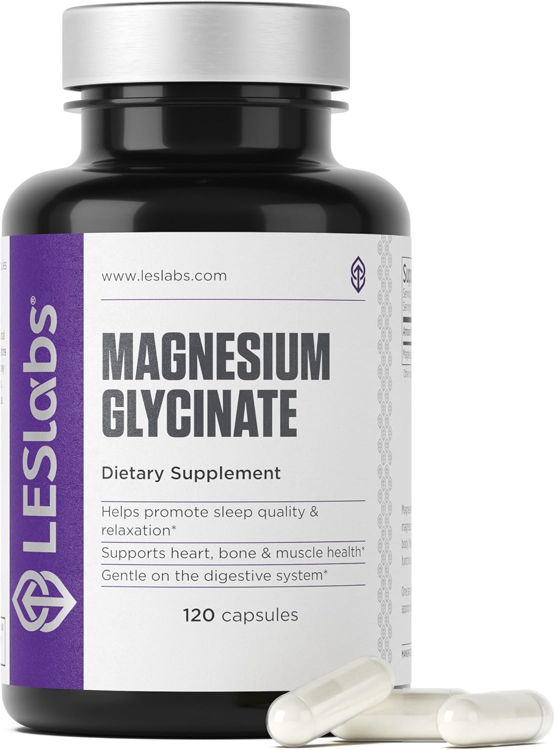 LES Labs Magnesium Glycinate Supports Restful Sleep, Heart Health, Stress Relief, Metabolism, Nerve & Muscle Function, Gentle on the Digestive System Non-GMO Supplement 120 Capsules